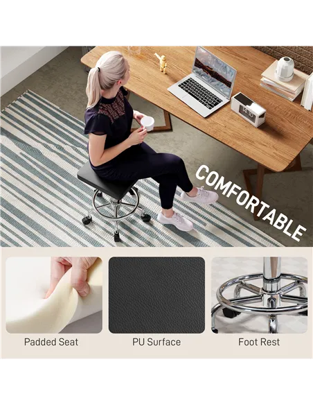 HOMCOM Faux Leather Padded Salon Stool - Black