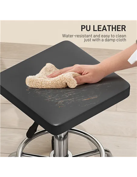 HOMCOM Faux Leather Padded Salon Stool - Black