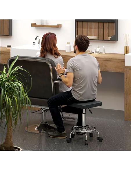 HOMCOM Faux Leather Padded Salon Stool - Black