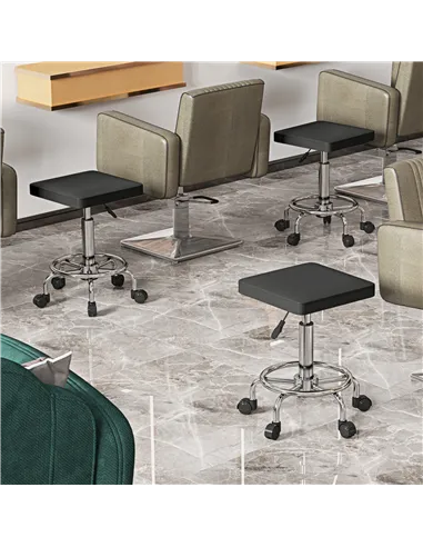 HOMCOM Faux Leather Padded Salon Stool - Black