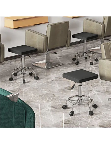 HOMCOM Faux Leather Padded Salon Stool - Black