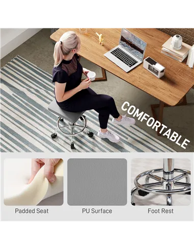 HOMCOM Faux Leather Padded Salon Stool - Grey