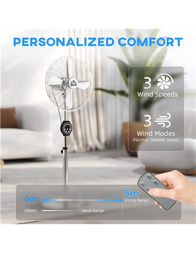 HOMCOM 16" Metal Pedestal Fan with Oscillating, Adjustable Height - Silver Tone