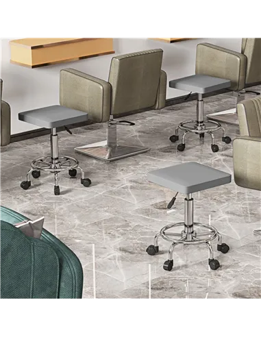 HOMCOM Faux Leather Padded Salon Stool - Grey