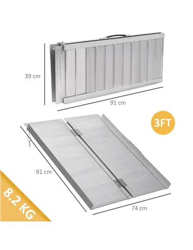 HOMCOM 3ft Folding Aluminum Wheelchair Ramp Scooter Portable Mobility Assist Suitcase Access Aid Disabled