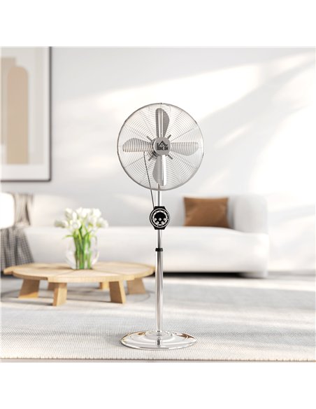 HOMCOM 16" Metal Pedestal Fan with Oscillating, Adjustable Height - Silver Tone