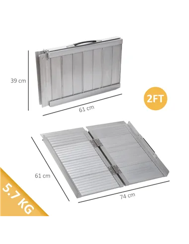 HOMCOM 2ft Folding Aluminum Wheelchair Ramp Scooter Portable Mobility Assist Suitcase Access Aid Disabled