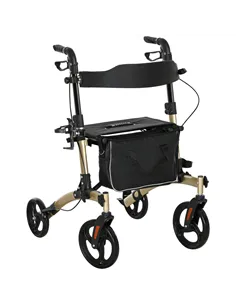 HOMCOM Folding Rollator with Cane Holder, Adjustable Handle Height and Aluminum Frame, 4 Wheeled Mobility Walker with Seat and B