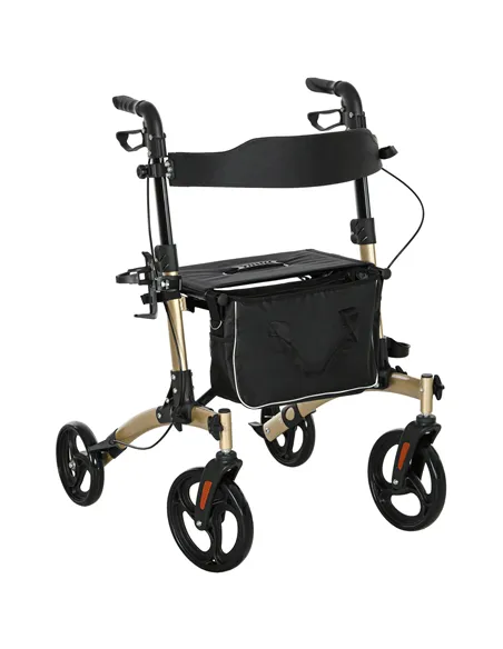HOMCOM Folding Rollator with Cane Holder, Adjustable Handle Height and Aluminum Frame, 4 Wheeled Mobility Walker with Seat and B
