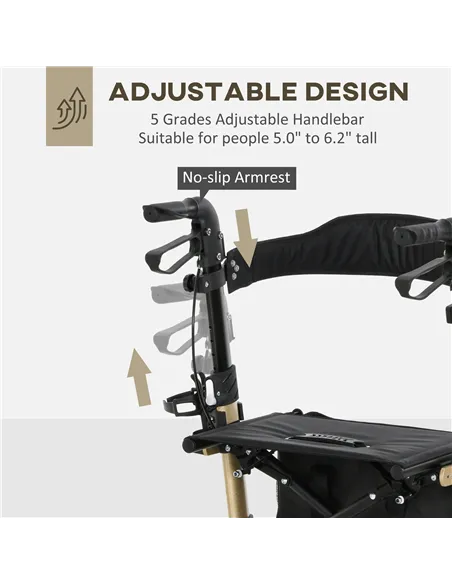 HOMCOM Folding Rollator with Cane Holder, Adjustable Handle Height and Aluminum Frame, 4 Wheeled Mobility Walker with Seat and B