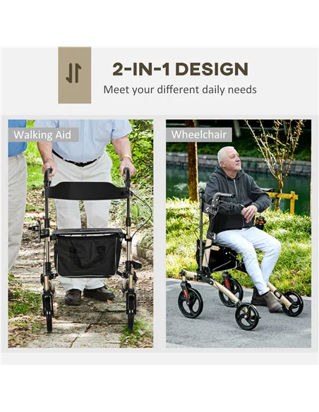 HOMCOM Folding Rollator with Cane Holder, Adjustable Handle Height and Aluminum Frame, 4 Wheeled Mobility Walker with Seat and B