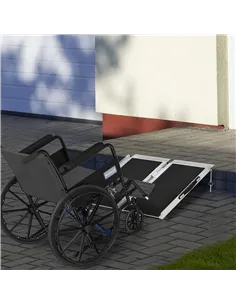 HOMCOM 2ft Aluminium Duo Wheelchair Ramp Pushchair Mobility Assistance Folding w/ Carry Handle Locking Chain Portable 61L x 72W  2