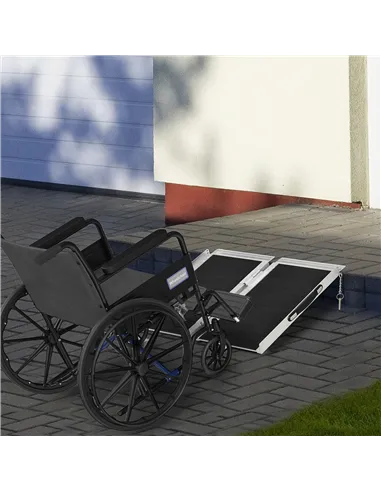 HOMCOM 2ft Aluminium Duo Wheelchair Ramp Pushchair Mobility Assistance Folding w/ Carry Handle Locking Chain Portable 61L x 72W 