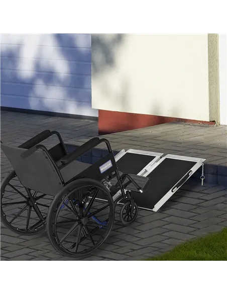 HOMCOM 2ft Aluminium Duo Wheelchair Ramp Pushchair Mobility Assistance Folding w/ Carry Handle Locking Chain Portable 61L x 72W 