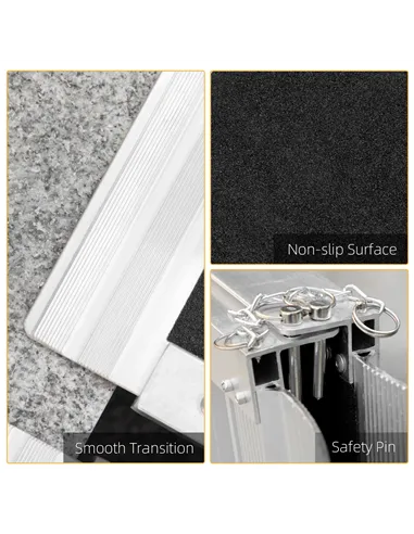 HOMCOM 2ft Aluminium Duo Wheelchair Ramp Pushchair Mobility Assistance Folding w/ Carry Handle Locking Chain Portable 61L x 72W 