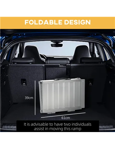 HOMCOM 2ft Aluminium Duo Wheelchair Ramp Pushchair Mobility Assistance Folding w/ Carry Handle Locking Chain Portable 61L x 72W 