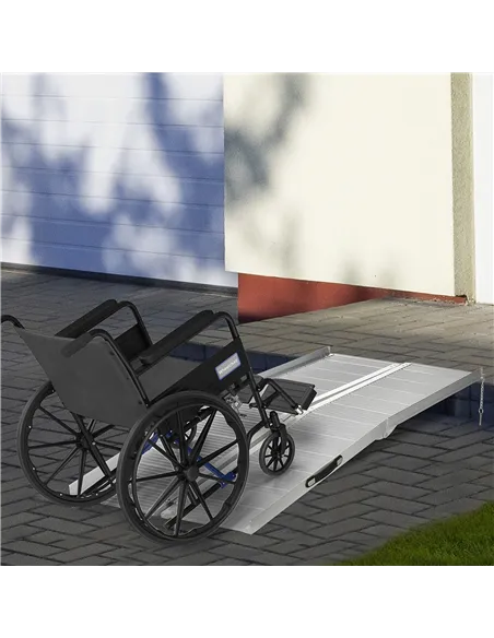 HOMCOM Textured Aluminum Folding Wheelchair Ramp, 183 x 72 cm Portable Threshold Ramp, for Scooter Steps Home Stairs Doorways