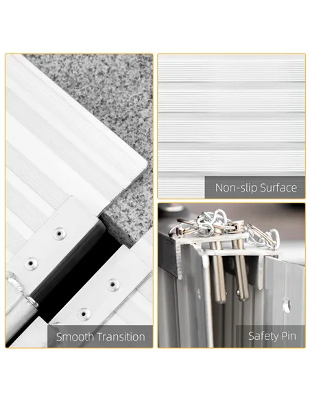 HOMCOM Textured Aluminum Folding Wheelchair Ramp, 183 x 72 cm Portable Threshold Ramp, for Scooter Steps Home Stairs Doorways