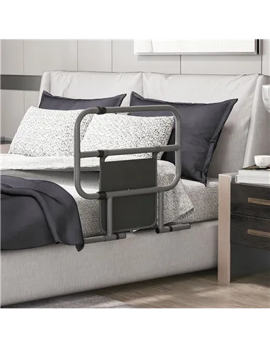 HOMCOM Folding Bed Rail for Elderly Adults, Bed Assist Rail with Storage Pocket for Disabled, Pregnant, Black