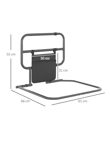 HOMCOM Folding Bed Rail for Elderly Adults, Bed Assist Rail with Storage Pocket for Disabled, Pregnant, Black