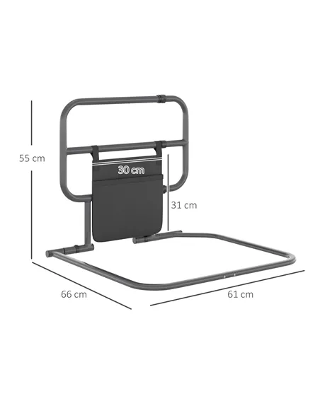 HOMCOM Folding Bed Rail for Elderly Adults, Bed Assist Rail with Storage Pocket for Disabled, Pregnant, Black