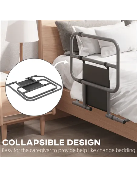 HOMCOM Folding Bed Rail for Elderly Adults, Bed Assist Rail with Storage Pocket for Disabled, Pregnant, Black
