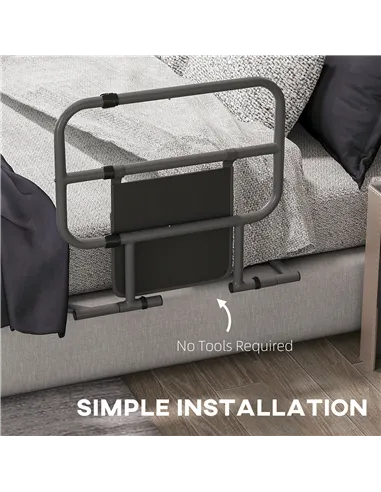 HOMCOM Folding Bed Rail for Elderly Adults, Bed Assist Rail with Storage Pocket for Disabled, Pregnant, Black