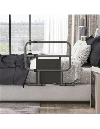 HOMCOM Folding Bed Rail for Elderly Adults, Bed Assist Rail with Storage Pocket for Disabled, Pregnant, Black