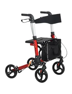 HOMCOM Folding Rollator Walker with Seat and Backrest, Lightweight Walking Frame with Detachable Storage Bag, Dual Brakes, Adjus