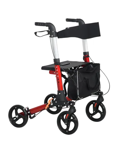 HOMCOM Folding Rollator Walker with Seat and Backrest, Lightweight Walking Frame with Detachable Storage Bag, Dual Brakes, Adjus