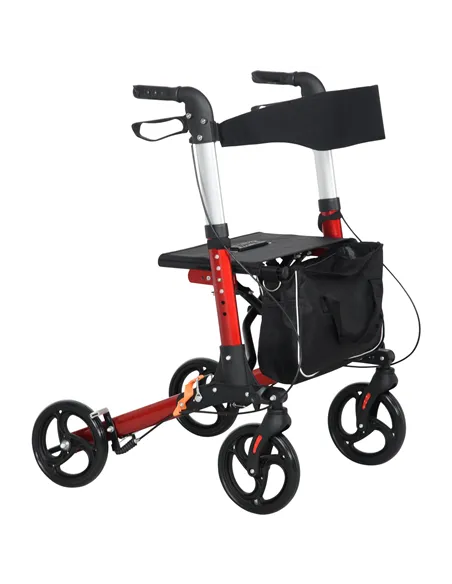 HOMCOM Folding Rollator Walker with Seat and Backrest, Lightweight Walking Frame with Detachable Storage Bag, Dual Brakes, Adjus