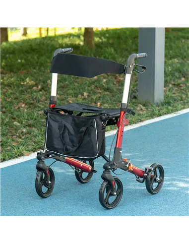 HOMCOM Folding Rollator Walker with Seat and Backrest, Lightweight Walking Frame with Detachable Storage Bag, Dual Brakes, Adjus