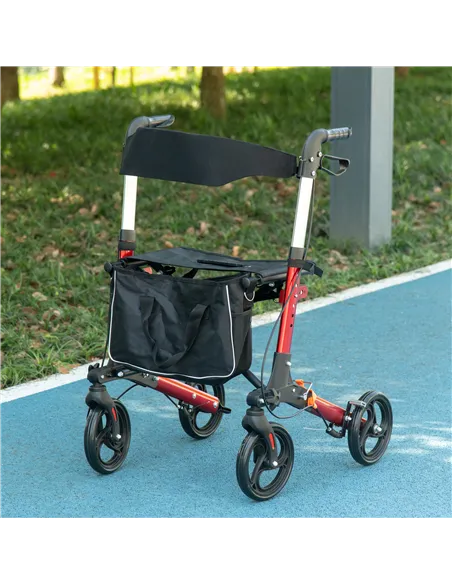HOMCOM Folding Rollator Walker with Seat and Backrest, Lightweight Walking Frame with Detachable Storage Bag, Dual Brakes, Adjus