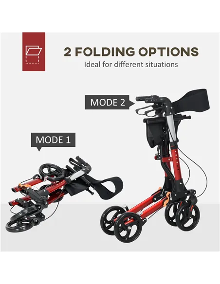 HOMCOM Folding Rollator Walker with Seat and Backrest, Lightweight Walking Frame with Detachable Storage Bag, Dual Brakes, Adjus