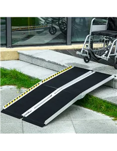 HOMCOM Wheelchair Ramp, 152L x 73Wcm, 272KG Capacity, Folding Aluminium Threshold Ramp with Non-Skid Surface, Transition Plates  2