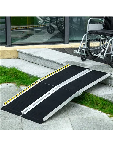 HOMCOM Wheelchair Ramp, 152L x 73Wcm, 272KG Capacity, Folding Aluminium Threshold Ramp with Non-Skid Surface, Transition Plates 