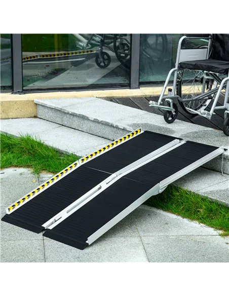 HOMCOM Wheelchair Ramp, 152L x 73Wcm, 272KG Capacity, Folding Aluminium Threshold Ramp with Non-Skid Surface, Transition Plates 