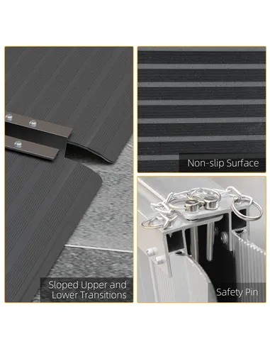 HOMCOM Wheelchair Ramp, 152L x 73Wcm, 272KG Capacity, Folding Aluminium Threshold Ramp with Non-Skid Surface, Transition Plates 