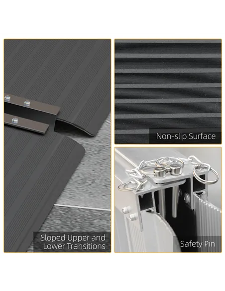 HOMCOM Wheelchair Ramp, 152L x 73Wcm, 272KG Capacity, Folding Aluminium Threshold Ramp with Non-Skid Surface, Transition Plates 