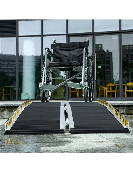 HOMCOM Wheelchair Ramp, 152L x 73Wcm, 272KG Capacity, Folding Aluminium Threshold Ramp with Non-Skid Surface, Transition Plates 