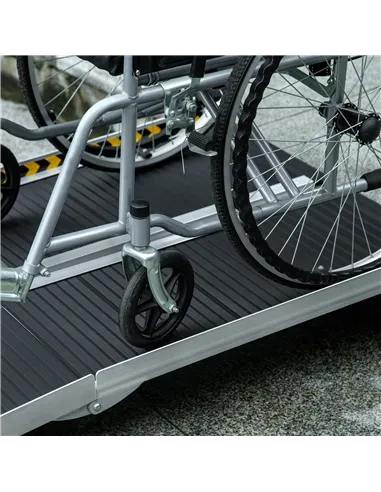 HOMCOM Wheelchair Ramp, 152L x 73Wcm, 272KG Capacity, Folding Aluminium Threshold Ramp with Non-Skid Surface, Transition Plates 