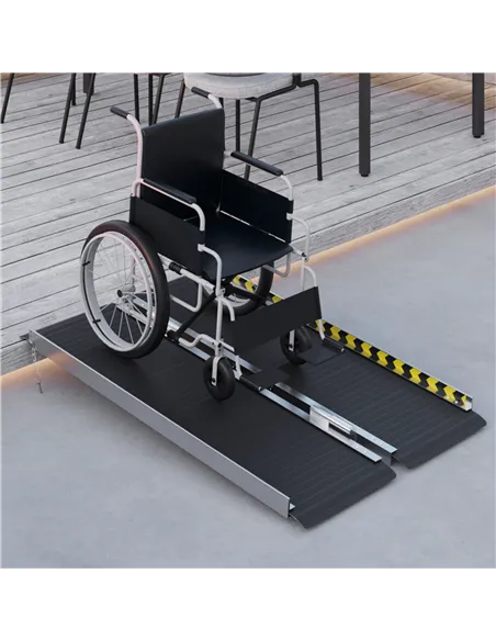 HOMCOM Wheelchair Ramp, 122L x 73Wcm, 272KG Capacity, Folding Aluminium Threshold Ramp with Non-Skid Surface, Transition Plates 