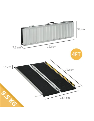 HOMCOM Wheelchair Ramp, 122L x 73Wcm, 272KG Capacity, Folding Aluminium Threshold Ramp with Non-Skid Surface, Transition Plates 