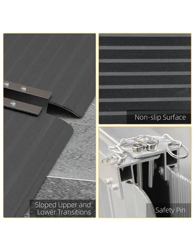 HOMCOM Wheelchair Ramp, 122L x 73Wcm, 272KG Capacity, Folding Aluminium Threshold Ramp with Non-Skid Surface, Transition Plates 