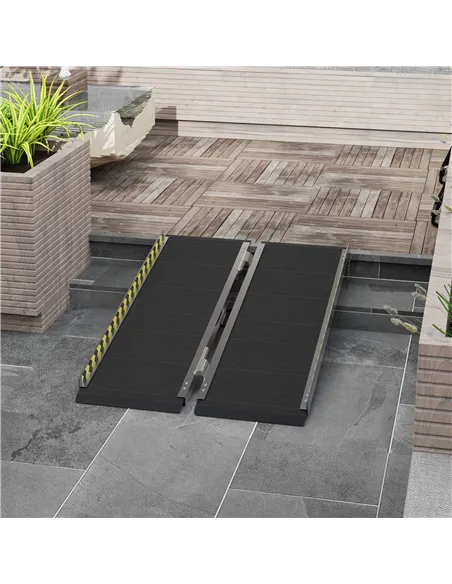 HOMCOM Wheelchair Ramp, 122L x 73Wcm, 272KG Capacity, Folding Aluminium Threshold Ramp with Non-Skid Surface, Transition Plates 