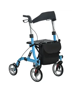 HOMCOM 4 Wheel Rollator with Seat and Back, Lightweight Folding Mobility Walker with Large Wheels, Carry Bag, Adjustable Height,