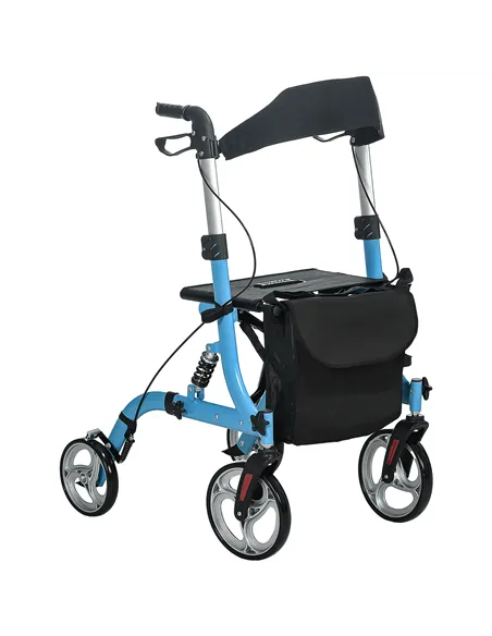 HOMCOM 4 Wheel Rollator with Seat and Back, Lightweight Folding Mobility Walker with Large Wheels, Carry Bag, Adjustable Height,