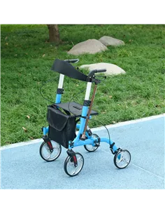 HOMCOM 4 Wheel Rollator with Seat and Back, Lightweight Folding Mobility Walker with Large Wheels, Carry Bag, Adjustable Height, 2