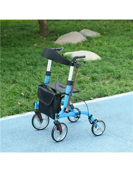 HOMCOM 4 Wheel Rollator with Seat and Back, Lightweight Folding Mobility Walker with Large Wheels, Carry Bag, Adjustable Height,
