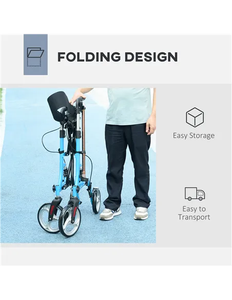 HOMCOM 4 Wheel Rollator with Seat and Back, Lightweight Folding Mobility Walker with Large Wheels, Carry Bag, Adjustable Height,